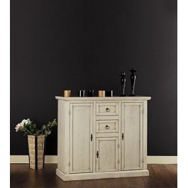 MOBILE CABINET 3 DOORS PAINTED IVORY ANTIQUE