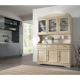 CREDENZA CRISTALLIERA COMPLETA COUNTRY PROVENZALE COL AVORIO - LEGNO MASSELLO