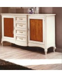 CREDENZA BICOLORE LEGNO MASSELLO - BIANCO ANTICATO E NOCE CHIARO COUNTRY CLASSICO