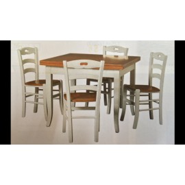 TABLE 4 CHAIRS AND WOOD 90X90 ALL AS PHOTO BICOLORE ITALIAN COUNTRY