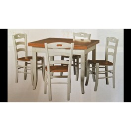TAVOLO LEGNO 90X90 ALL E 4 SEDIE COME FOTO BICOLORE COUNTRY ITALIANO