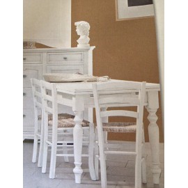 TAVOLO 140X80 ALL LEGNO BIANCO OPACO E 4 SEDIE COME FOTO -