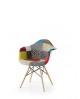 SEDIA DESIGN IN TESSUTO PATCHWORK CON GAMBE IN LEGNO DI FAGGIO