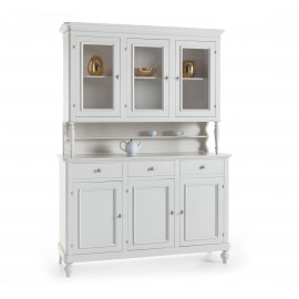 CREDENZA BASE + ALZATA L 160 P 50 H 221 WINDOW IN SOLID WOOD COL WHITE