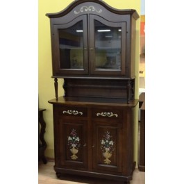 CREDENZA BASE + ALZATA LEGNO MASSELLO COL NOCE ANTICO DEC A MANO