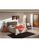 DOUBLE BED MODERN UPHOLSTERED LEATHER COLOR WALNUT WOOD