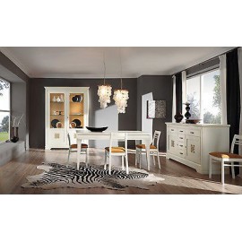 TAVOLO ALLUNGABILE LEGNO MASSELLO LACCATO BIANCO CON CASSETTI