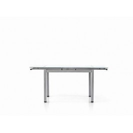 TAVOLO METALLO GRIGIO PIANO VETRO BIANCO MODERNO ALLUNGABILE 110X70 TEMP