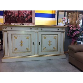 CREDENZONE CREDENZA LEGNO MASSELLO LACCATO BIANCO ANTICATO DECORATA ORO