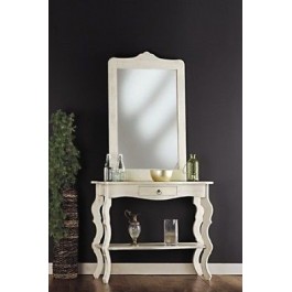 MOBILE CONSOLE PAINTED WOOD IVORY AND ANTIQUE MIRROR INPUT AS PROMO FOT
