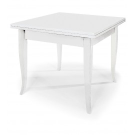 TAVOLO LEGNO QUADRATO ALLUNGABILE COL BIANCO OPACO