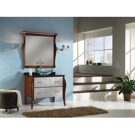 MOBILE BAGNO ARREDO LEGNO MASSELLO ARTIGIANALE LACCATO BICOLORE CON SPECCHIERA