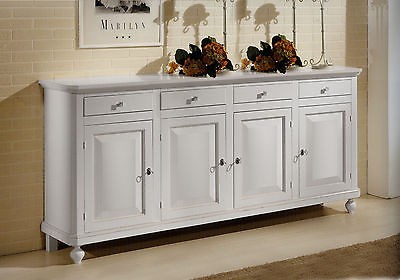 INLIFE Credenza Classica Bianca 60x35x70 Cm – 4 Ante In Legno E Metallo Per Soggiorno O Camera