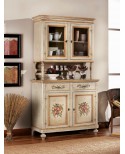 MOBILE CREDENZA CON ALZATA VETRINALEGNO MASSELLO ARTIGIANALE DECORATO