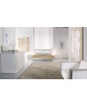 DORMITORIO BRILLANTE BLANCO DE MADERA CAMA COMO 'ARTESANAL COMODINO