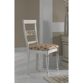 SEDIA LEGNO MASSELLO LACCATO BIANCO E ORO SEDUTA TAPPEZZATA IMBOTTITA