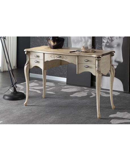 SCRITTOIO 5 CASSETTI LEGNO MASSELLO INTARSIATO DECORATO A MANO