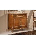 CREDENZA 2 PORTE 1 CASSETTO LEGNO MASSELLO CON INTARSIO ORO COLORE NOCE L91 P35 H81