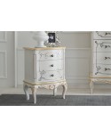 COMODINO 3 CASSETTI LEGNO MASSELLO CON INTARSIO LACCATO BIANCO L52 P35 H67