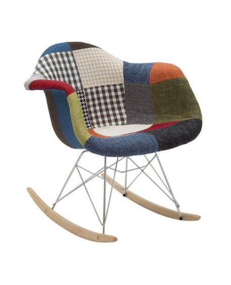 SEDIA A DONDOLO TESSUTO PATCHWORK STRUTTURA LEGNO