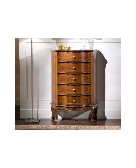 CASSETTIERA 5 CASSETTI LEGNO MASSELLO CON INTARSIO L78 P36 H106