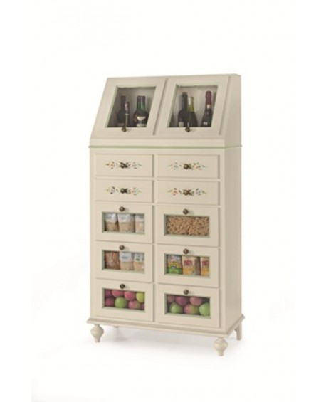 CREDENZA DECORATA DISPENSA LACCATO BIANCO E DIPINTA