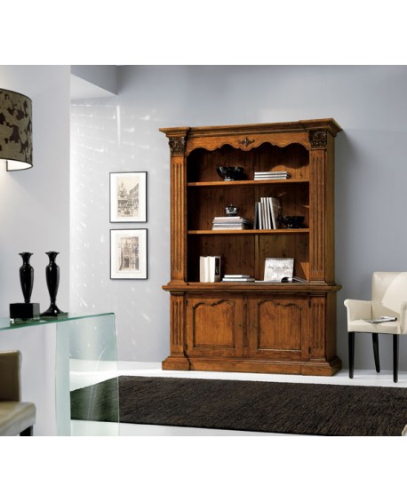 LIBRARY 2 DOORS IN SOLID WOOD CARVED ARTIGIANALE L 164 P 53 H 225