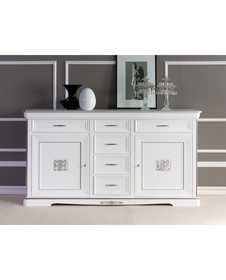 CREDENZA SOLID WOOD LACCATO BIANCOE SILVER LEAF L 210 P 55 H 110