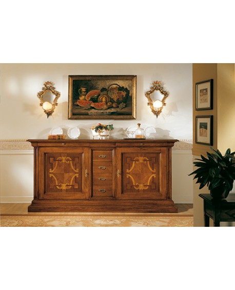 CREDENZA STILE BASSANO INTARSIATA LEGNO MASSELLO L 227 P 55 H 110