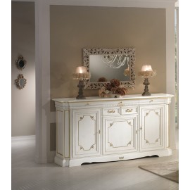 CREDENZA LEGNO MASSELLO LACCATO BIANCOE FOGLIA ORO L 220 P 55 H 115