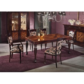 TAVOLO RETTANGOLARE ALLUN. INTARSIATO LEGNO MASSELLO L 170 (250) P 90 H 77