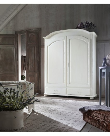 Armario 2 puertas macizas BLANCO ANTICATO de madera - L. 181 - P. 61 - H. 224