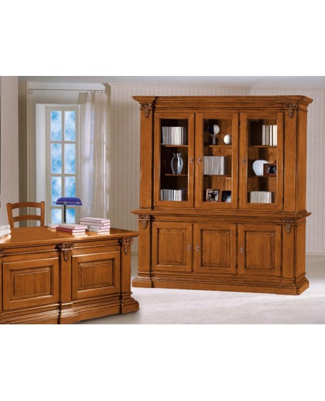 CREDENZA LIBBRERIA IN LEGNO MASSELLO CON INTARSIO