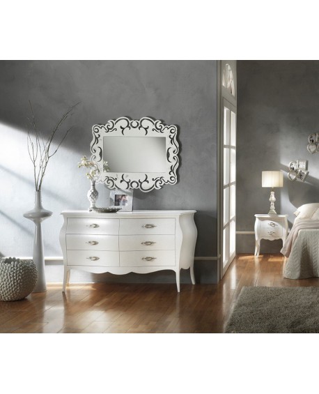 COMO + 2 COMODINI BOMBATO IN LEGNO COLORE BIANCO O AVORIO