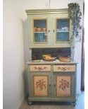 MOBILE CREDENZA CON ALZATA VETRINA  LEGNO MASSELLO ARTIGIANALE DECORATO