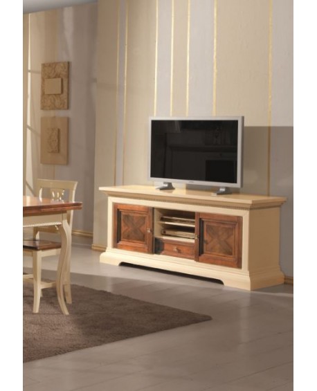 PORTA TV IN LEGNO MASSELLO BICOLORE CON INTARSIO