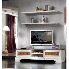 PORTA TV LEGNO MASSELLO CON INTARSIO BICOLORE L 200 P 52 H 50