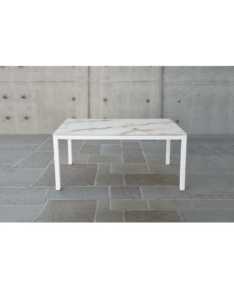 Tavolo vetro extra chiaro serigrafato pietra   140x90 1 all. cm.50