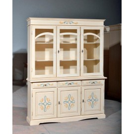 CRISTALLIERA DRESSER ARMARIO 3 PUERTAS BASE + ascensor adornado con Ivory cepillado - codluis 1040