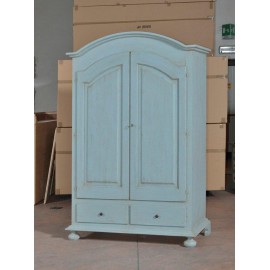 ARMADIO 2 PORTE 2 CASSETTI LEGNO COL AZZURRO CERATO PATINATO ANTICATO - codluis 1142