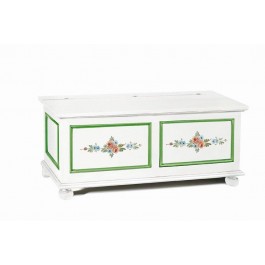 CHEST WOOD MATT WHITE WITH GREEN DECORATIONS AND FLOWERS - codluis 335