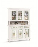 CRISTALLIERA LEGNO VETRINA BASE + ALZATA BIANCO OPACO DECORATO FIORI VERDE - codluis 333