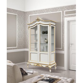 vetrina in legno massello barocca con intagli vari colori