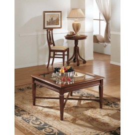 TAVOLINO C/FIL. PIANO IN VETRO E G/ SPILLO CON CROCIERA L.80 H.46,5 P.80