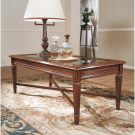 TAVOLINO C/FIL PIANO IN VETRO E G/ SPILLO CON CROCIERA L.120 H.46,5 P.60