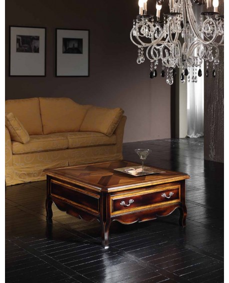 TAVOLINO QUADRATO PARQUET IN CILIEGIO MASSELLO C/CASS. L.90 H.40 P.90