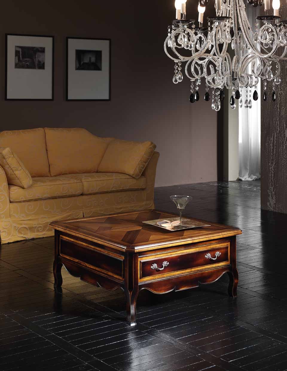 Tavolino Sollevabile Karla 32 In Legno Massello Di Pino - Colore Ciliegio, Con 2 Cassetti E Spazio Portaoggetti, 100x50x47 Cm - 2