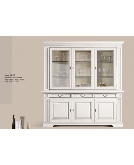 CRISTALLIERA BASE PIU' ALZATA 3 ANTE 3 CASSETTI LEGNO MASSELLO L220 P52 H220