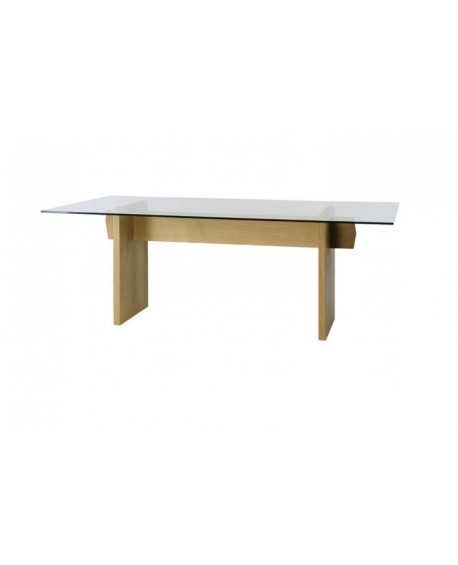 Tavolo rovere, piano cristallo temperato   L.180 H.77 P.90