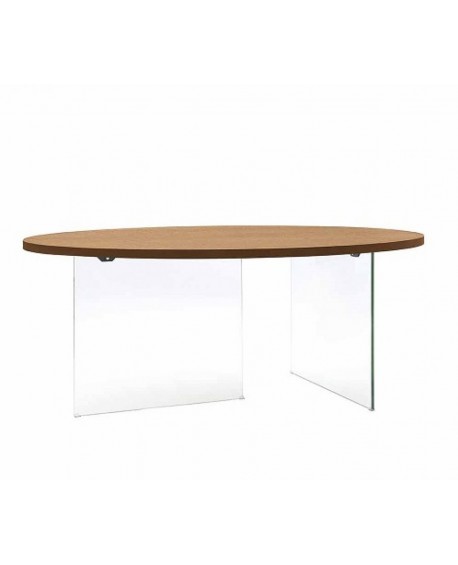 Tavolo cristallo, piano rovere Ovale C/BORDO DRITTO  L.160 H.78 P.110